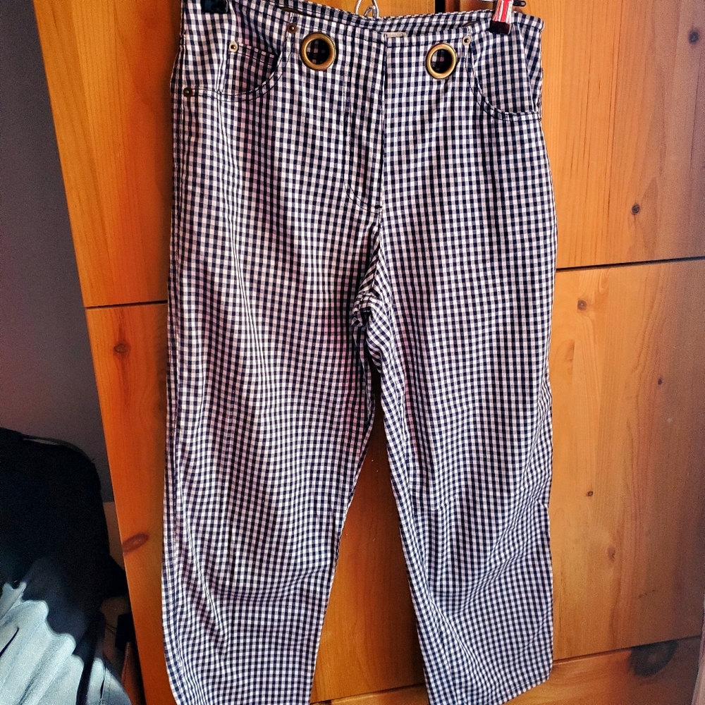Miaou Black & White Checked Wool Flannel Cropped Pants Size 28